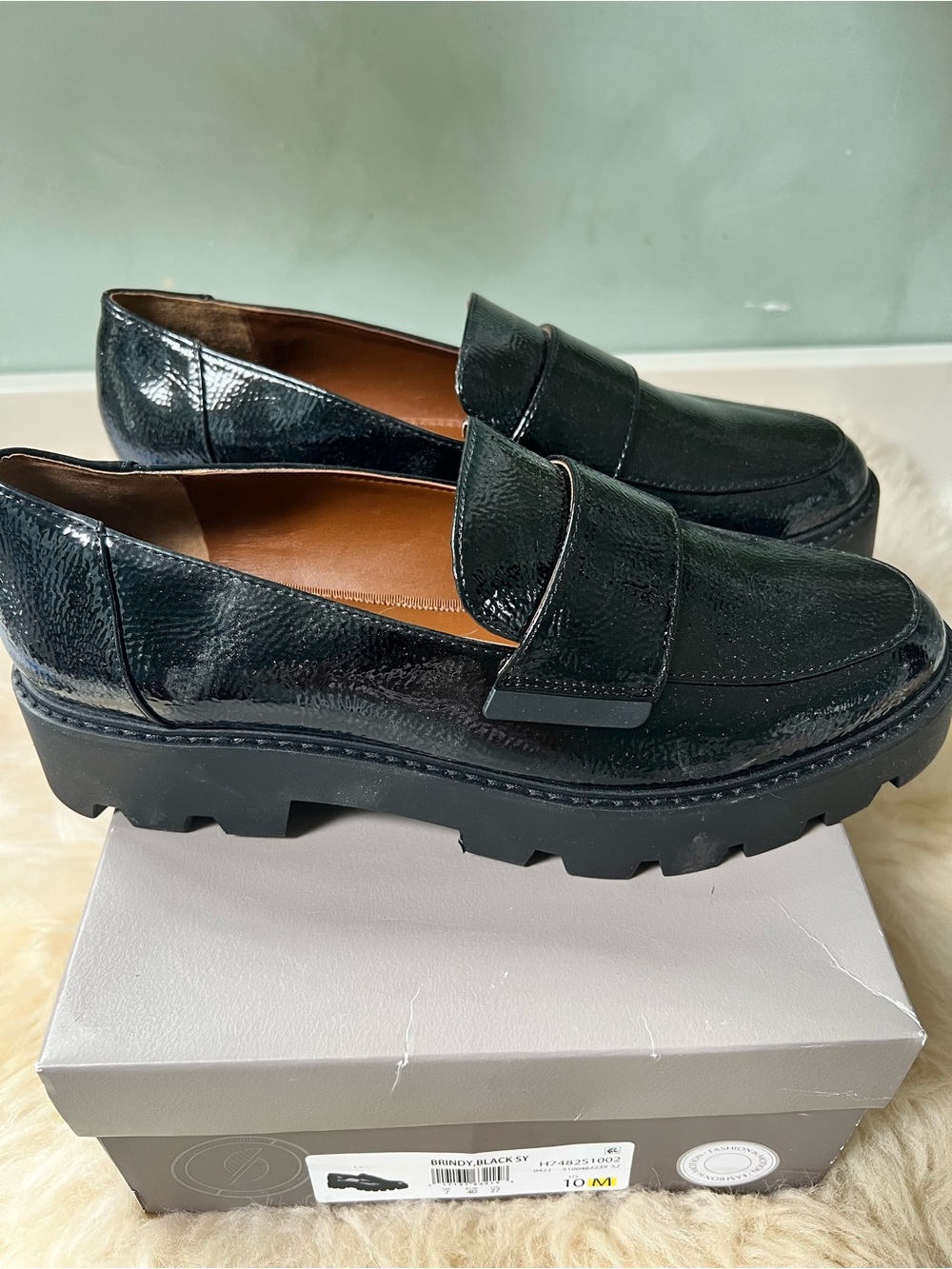 Franco Sarto Black Patent Chunky Penny Loafers